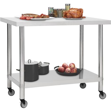 YOUTHUP Tavolo da Lavoro Cucina con Ruote 100x30x85 cm in Acciaio Inox