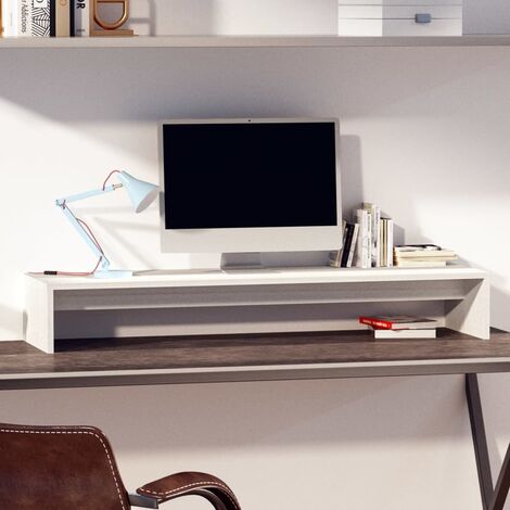 YOUTHUP Supporto per Monitor Bianco 100x27x15 cm Legno Massello di Pino