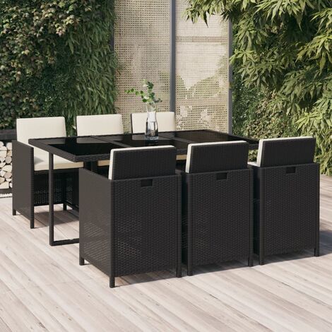 YOUTHUP Set da Pranzo da Giardino 7 pz con Cuscini in Polyrattan Nero