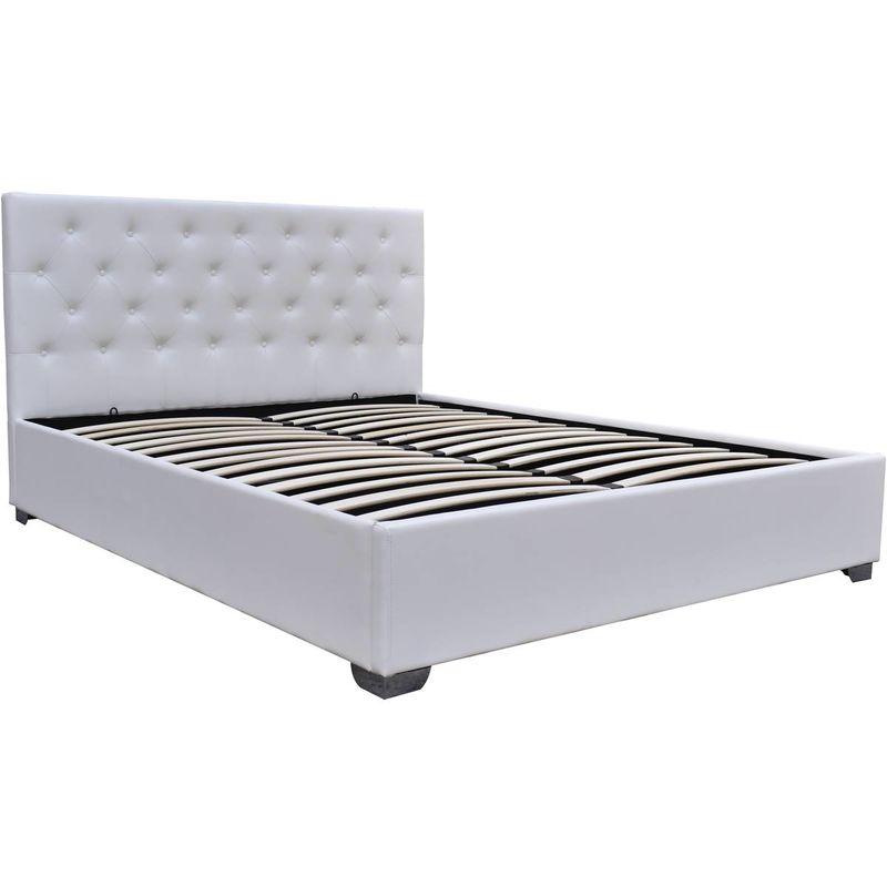 Letto singolo Dacerb, Letto contenitore con rivestimento in tessuto, 100%  Made in Italy, Apertura frontale, adatto per materasso Cm 80x190, Bianco