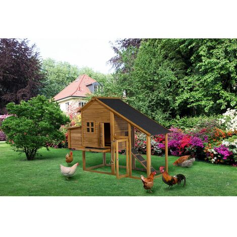 PawHut Pollaio Prefabbricato in Legno con Area Aperta, Casetta per Galline e Nido per la Cova