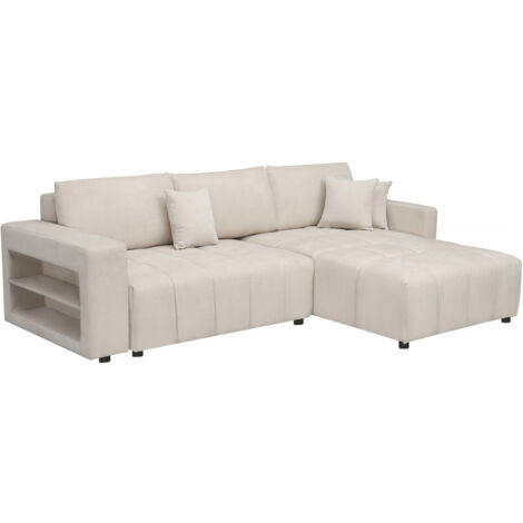 Divano letto angolare a 3 posti in tessuto di ciniglia - "Trocadero" - Beige