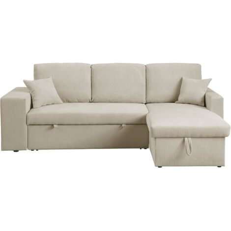 Divano letto angolare in velluto a coste reversibile "Axel" - 3 posti - Beige