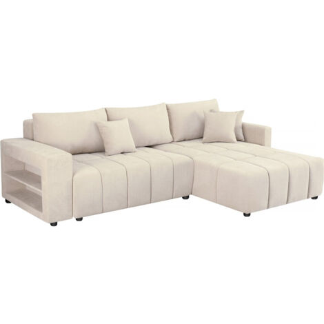 Divano angolare trasformabile in tessuto ciniglia a 3 posti - "Trocadero" - Beige