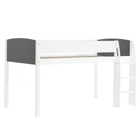 Letto A Soppalco Singolo COSTWAY 190x90 Cm, In Metallo Con Sponde Di Sicurezza, Due Scale E Spazio Sotto 55 Cm, Nero