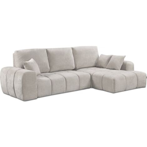 Divano letto angolare destro in tessuto ciniglia "Verneuil" - 3 posti - Beige