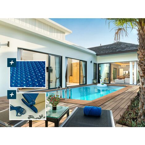 Piscina rettangolare in legno Aruba - 5,00 x 3,00 x 1,24 m + copertura a bolle 180 µ - copertura invernale 280 g/m