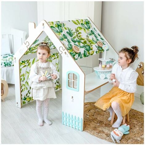 Casetta per bambini in legno Bianelli con scrivania - 114 x 93 x 120 cm -  Bianca/ Verde