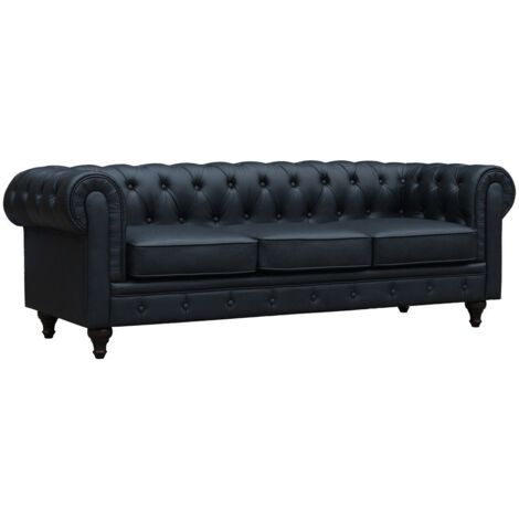 Divano fisso Chesterfield "Aliza" - 208 x 82 x 70 cm 3 posti - Nero