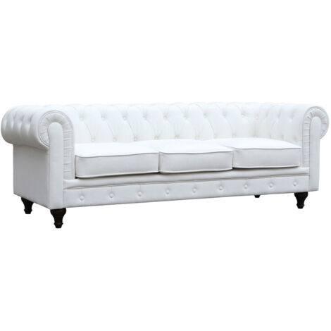 Divano fisso Chesterfield "Aliza" - 208 x 82 x 70 cm - 3 posti- Bianco