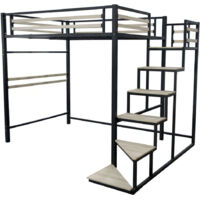 Letto a soppalco in metallo con scale "LENA" - 140 x 200 cm - Nero