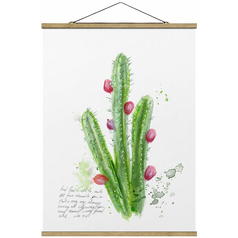 Tableau en tissu avec baguettes de suspension - Cactus With Bible