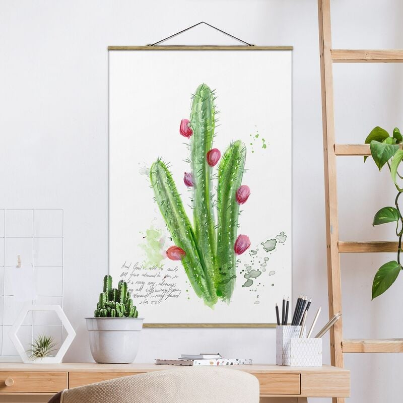 Tableau en tissu avec baguettes de suspension - Cactus With Bible