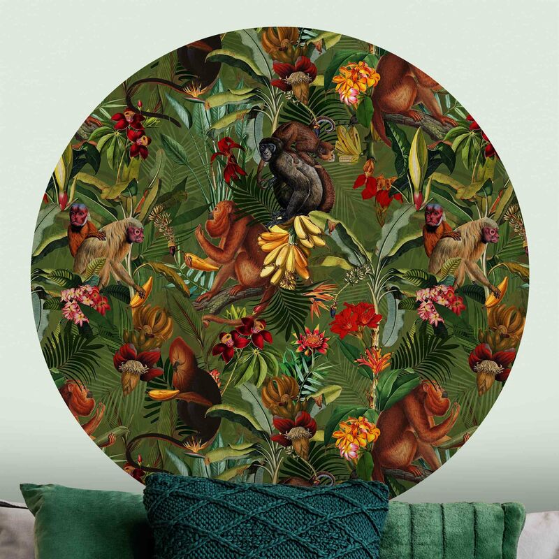 WallCircle - Stickers muraux - Cercle Papier Peint - Vintage - Fleurs -  Plantes 