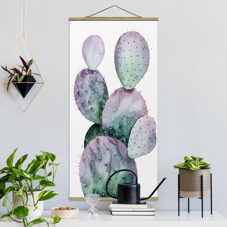 Tableau en tissu avec baguettes de suspension - Cactus In Purple