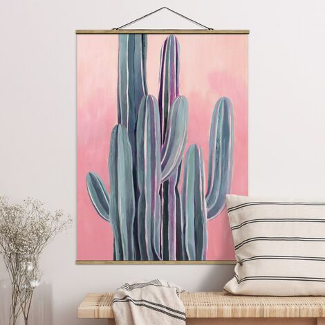 Tableau en tissu avec baguettes de suspension - Cactus In Purple