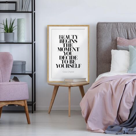 Poster encadré - Be Yourself Coco Chanel Dimension HxL: 24cm x 18cm,  Couleur cadre: Chêne