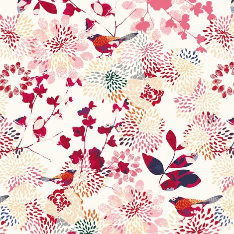 Stickers muraux de Bloem de Jardin , pavot, pivoine, Fleurs roses, papillons,  Art