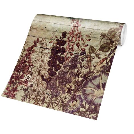 Papier peint adhésif - Vintage Floral Wood Look - Mural Format