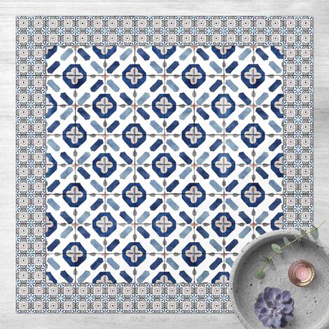 Tapis coton lavable damier bleu Tiles