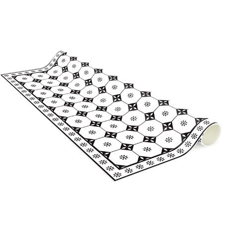 Tapis Tiles damier noir et blanc en coton, lavable en machine