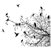 Sticker de fenêtre Branches et oiseaux en automne - Dimension: 15cm x 17cm