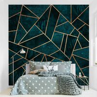 Papier peint intissé - Dark Turquoise With Gold - Mural Carré Dimension HxL: 192cm x 192cm