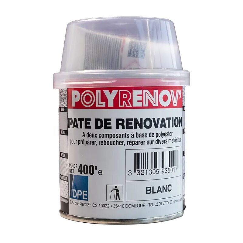 Pate de renovation bi-composant à base de polyester pour préparer, reboucher, réparer sur de nombreux matériaux (400g) : Polyrenov'