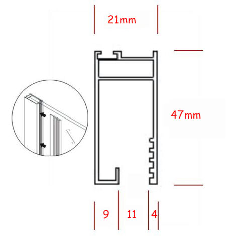 Glaszentrum Hagen - 2000x47x21 mm Aluminiumprofil - Wandprofil - Bodenprofil - Eloxiert