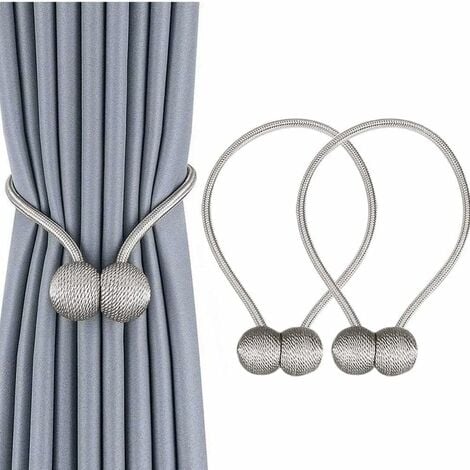 avec corde tressée pour la maison Lot de 6 embrasses magnétiques en forme de boule de perles pour rideaux le bureau gris argent la décoration de fenêtre d'hôtel