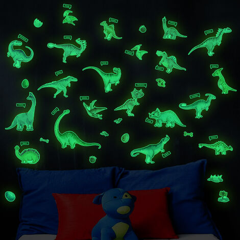 24 X Glow in Dark Wall Stickers Jurassic Dino Dinosaures Garçon Enfants Chambre à Coucher Plafond 