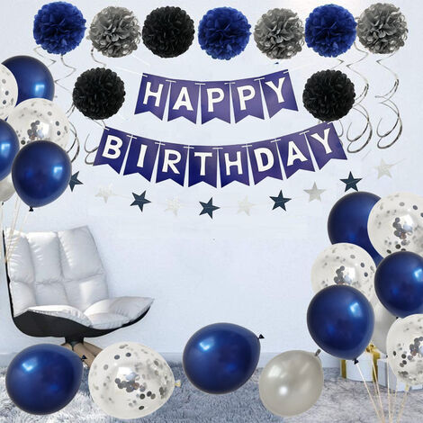 Decoration Anniversaire Homme Ballon Anniversaire Garcon Bleu Argent Triomphe Banderole Joyeux Anniversaire Pompons Papier Decor Gateaux