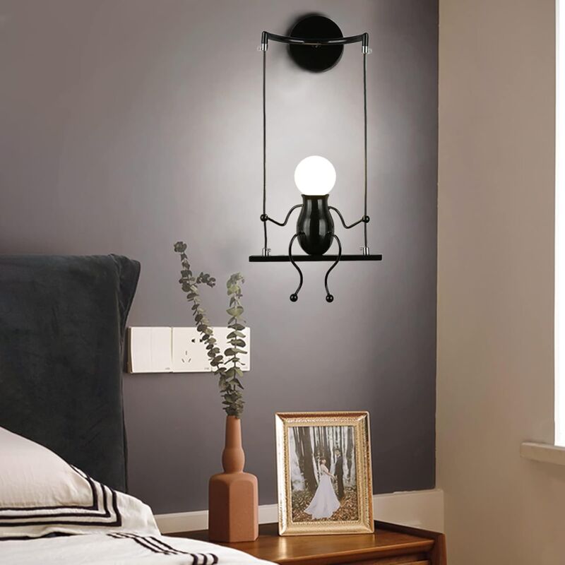 Applique Murale Créatif Industriel Luminaire E27 pour Chambre d'enfant Couloir Loft Bar Noir - 1Pcs 3