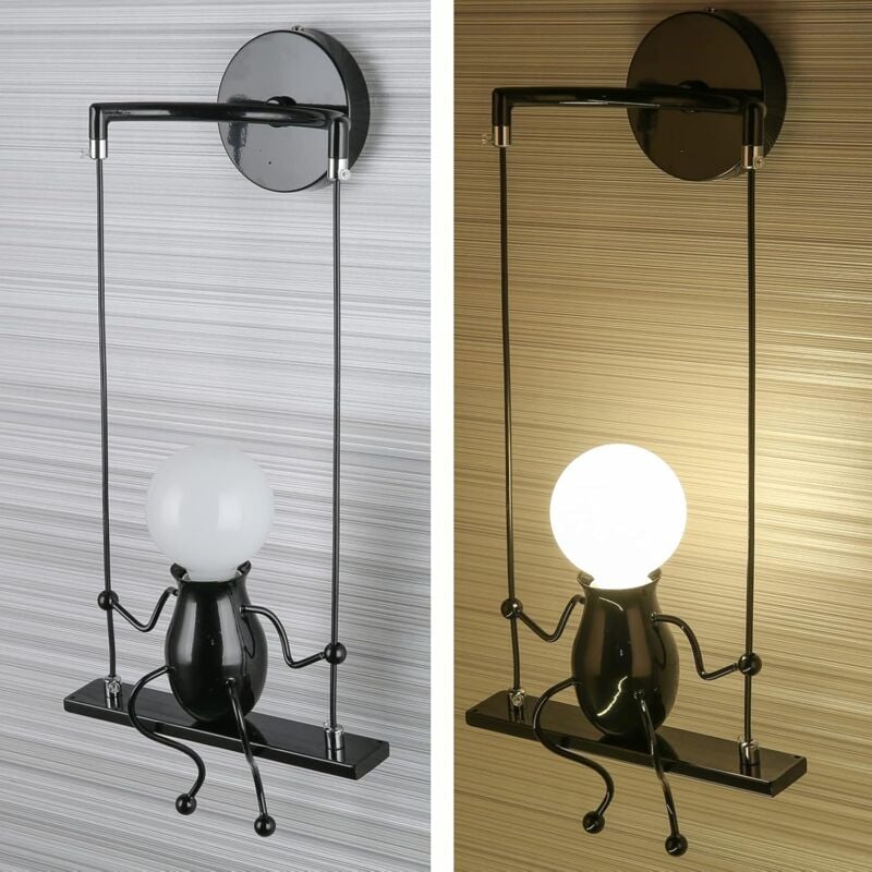 Applique Murale Créatif Industriel Luminaire E27 pour Chambre d'enfant Couloir Loft Bar Noir - 1Pcs 4