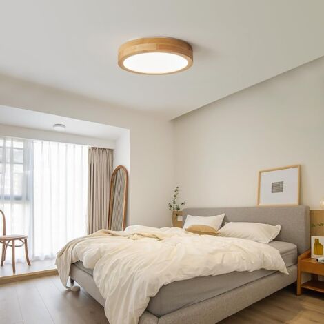 Plafonnier LED en Métal Bois Ø20CM Plafonnier Lampe 24W Luminiare de Plafond Rond pour Chambre Cuisine Salon 4500K/ Lumière Neutre