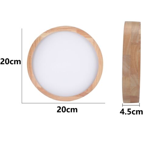 Plafonnier LED en Métal Bois Ø20CM Plafonnier Lampe 24W Luminiare de Plafond Rond pour Chambre Cuisine Salon 4500K/ Lumière Neutre