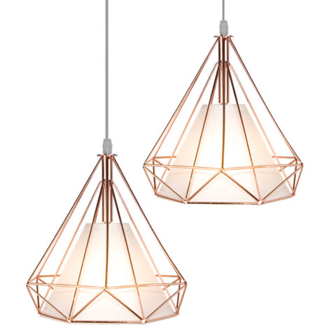 Lot de 2 Plafonnier Industriel E27 Vintage Luminaire Suspension de Plafond Abat-jour Diamant