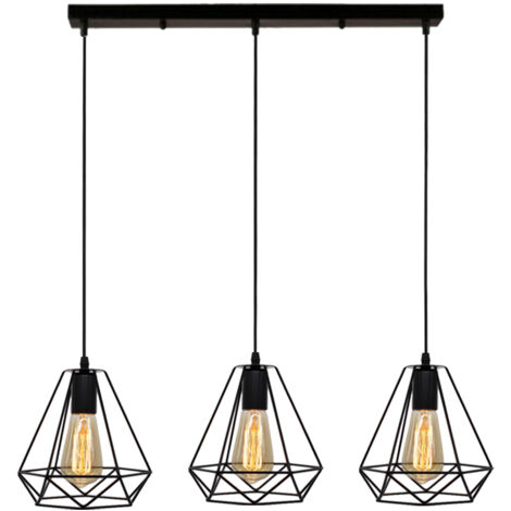 E27 Lustre Suspension Industrielle Vintage Lampe de Suspension Métal avec 3 Lumières pour Chambre Salon Bar - Noir (1/5)