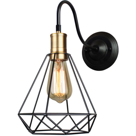 Applique Murale Intérieure Rétro Luminaire Plafonnier Diamant Cage en Métal E27 Ø20CM pour Salon Chambre Café Bar Noir - 1Pcs (1/5)