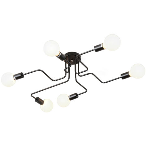 Plafonnier Industriel Moderne Luminaire Plafonnier Intérieur Lampe de Plafond Noir E27 pour Salon Cuisine Chambre Café Bar - 6 Lumières