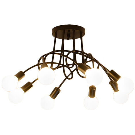 Plafonnier Moderne E27 Luminaire Plafonnier Créatif Lampe de Plafond Métal pour Salon Chambre Bar Café Noir 8 Lumières - Noir (1/5)