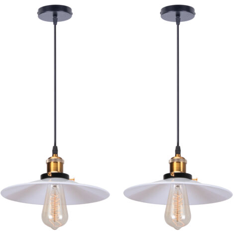 Lampe Suspension Vintage E27 Luminaire Plafonnier Intérieur Lustre Suspension Réglable Ø26CM Blanc - 2Pcs (1/5)