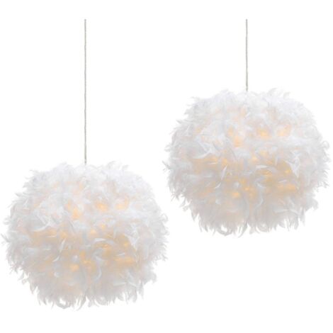 Wottes – Lustre moderne en plumes Ø35cm E27 – Base en métal chromé – Hauteur 30cm – Longueur cordon réglable jusqu'à 100cm – Lot de 2