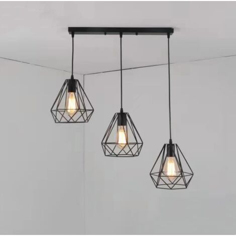 Wottes – Lustre suspension 3 lumières E27 en métal noir – Dimensions 20x20 cm – Longueur câble 100 cm réglable – Tension 110-220V (1/5)