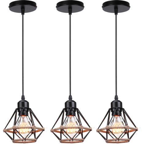 E27 Lampe Suspensions Vintage Lampes Suspendues en Métal Plafonnier Hauteur Réglable Lampe Ø16CM - 3Pcs (1/5)