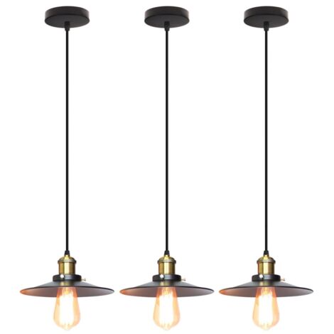 Lampe Suspension Industrielle E27 Lustre Suspension Métal Luminaire Plafonnier Intérieur Ø22CM Noir - 3Pcs (1/4)
