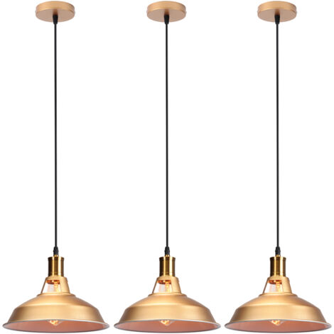 Lustre Suspension Industrielle Vintage Luminaire Plafonnier Abat-jour en Métal Lampe à Suspension Ajustable E27 Ø27CM Or - 3Pcs (1/5)