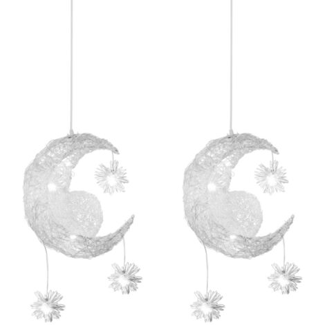 LED Suspension Luminaire Moderne Lustre Lune Étoiles Lumière Plafonnier avec 5 Ampoules Ø20CM Lumière Blanche Froide - 2Pcs