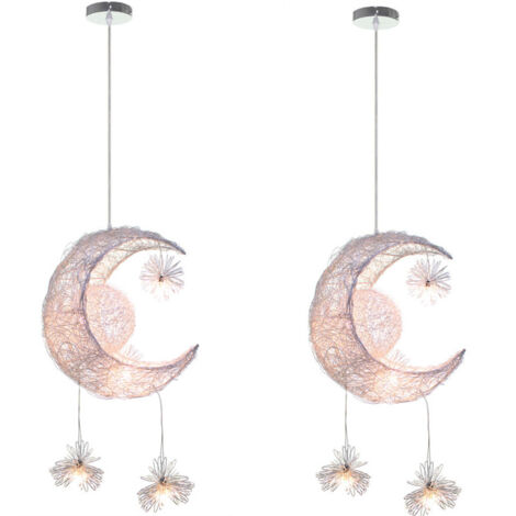 LED Suspension Luminaire Moderne Lustre Lune Étoiles Lumière Plafonnier avec 5 Ampoules Ø32CM Lumière Blanche Chaude - 2Pcs (1/4)
