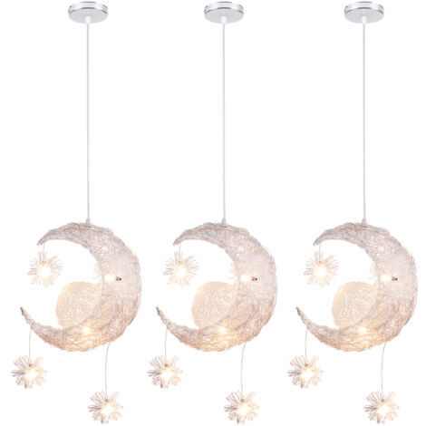 LED Suspension Luminaire Moderne Lustre Lune Étoiles Lumière Plafonnier avec 5 Ampoules Ø32CM Lumière Blanche Chaude - 3Pcs (1/4)